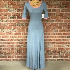 Maxi A-line Dress LuLaRoe Ana XS 2-4 Blue Pink Ringer NWT!